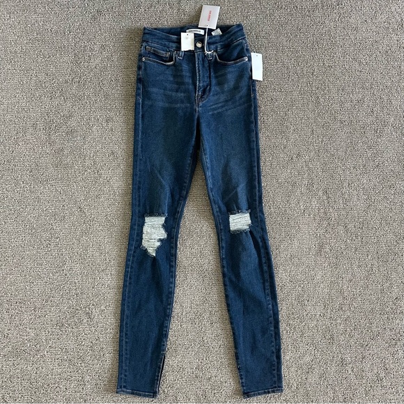 Good American Good Waist Crop Long With Slit Jeans Size 00/24 - Picture 1 of 10